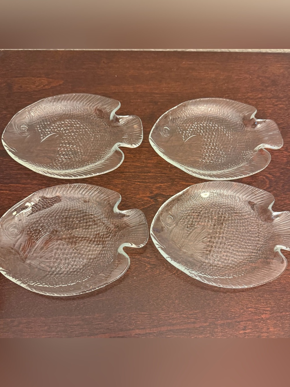 Arcoroc France Poisson Fish Clear Glass Small Appetizer Plates 6.5x5” Set of 4